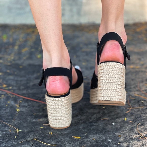 Black strap espadrille platform block heel sandal - Picture 4 of 6